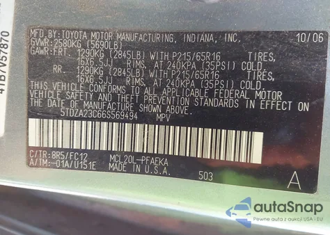 2006 Toyota Sienna Le from USA, damaged, VIN 5TDZA23C66S569494